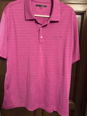 Greg Norman Collection Pink Polo Shirt with Subtle Stripe